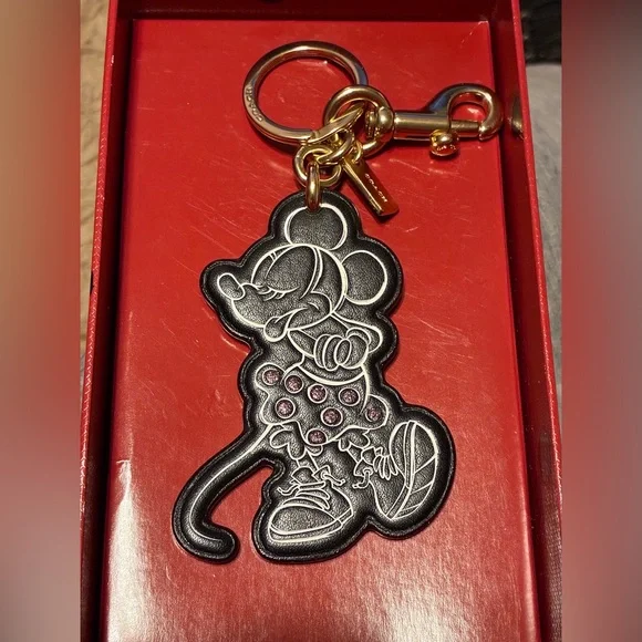 COACH x DISNEY Supple Leather Minnie Mouse Bag Charm Keychain Key Fob NEW NWT - Picture 11 of 14
